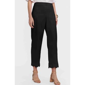 Foxcroft Elaine Scallop Hem Cotton Blend Crop Pants in Black at Nordstrom, Size Large