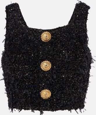 Balmain Lamé tweed crop top