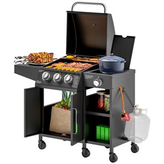 OUTSUNNY 9.5 kW Gas Barbecue with 3+1 Burner - Storage Cabinet and Shelves | TJ Hughes