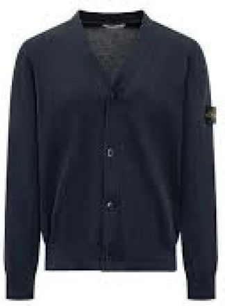 Stone Island Katoenen Cardigan met V-hals en Knoopsluiting - Dames - Vesten - Blauw - M - Katoen - Truien & Vesten