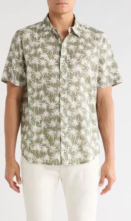 14th & Union Palms Linen & Cotton Button-Up Shirt in Green Feather Palms at Nordstrom Rack, Size Xx-Large