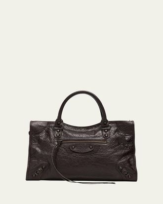 Balenciaga Le City Medium Crinkled Leather Top-Handle Bag