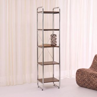 Sweeek Estanter&iacute;a de metal cromado y efecto de madera, 5 niveles, nogal