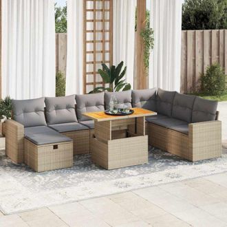 vidaXL Set Sof&aacute;s Jard&iacute;n Y Cojines 9 Pzas Rat&aacute;n Sint&eacute;tico Acacia Beige Vidaxl