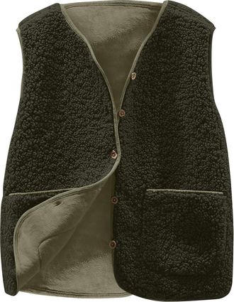 Generic Flodxo Sleeveless Fleece Gilet Womens Sherpa Fluffy Ladies Waistcoats Winter Warm Body Warmer Vest Fuzzy Button Down Cardigans with Pockets Solid Ligh