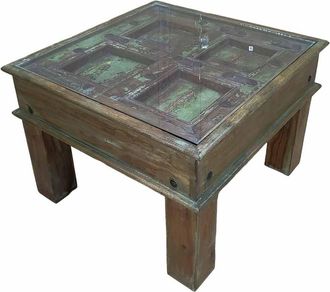 Wanderlust Deco Mesa de centro de madera artesanal 62x67x45h cm