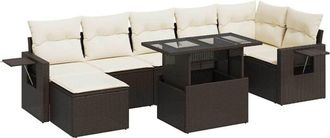 vidaXL Set Sof&aacute;s De Jard&iacute;n 8 Piezas Y Cojines Rat&aacute;n Sint&eacute;tico Marr&oacute;n Vidaxl