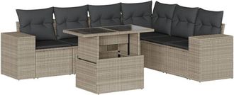 vidaXL Set De Sof&aacute;s De Jard&iacute;n 7 Pzas Con Cojines Rat&aacute;n Pe Gris Claro Vidaxl