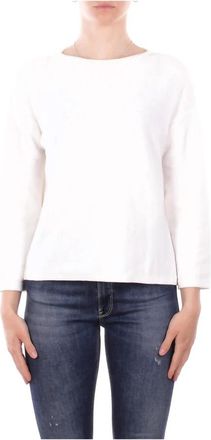 Max Mara Maglia Due Spacchi Laterali - Dames - Ronde hals truien - Wit - M - Katoen - Truien & Vesten