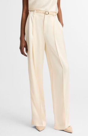 Vince Pleated High Waist Satin Pants in Flax at Nordstrom, Size 00