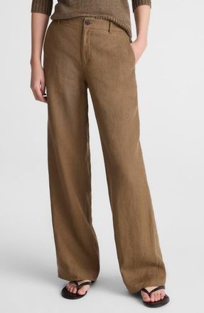 Madewell Zoe Relaxed Straight Leg Linen Pants in Safari Khaki at Nordstrom, Size 10