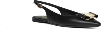 Ferragamo Womens Black Flat Slingbacks With Vara Plate Lambskin Pumps High Heel Shoes