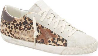 Golden Goose Super-Star Leopard Print Genuine Calf Hair Sneaker in Beige Brown /Beige/Red at Nordstrom, Size 10Us