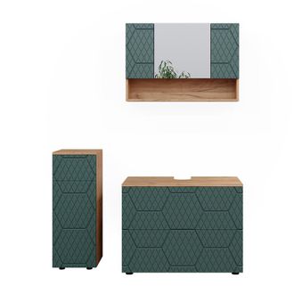 Vicco Conjunto De Muebles De Ba&ntilde;o Irma, Verde, 3 Piezas, Con Cajonera Y Mueble Midi