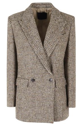 Dondup Brown Houndstooth Double-Breasted Polyester-Blend Blazer