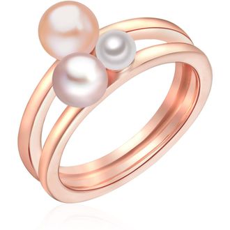 Lulu & Jane Womens Ring Pearls - Rose Gold Sterling Silver - Size P