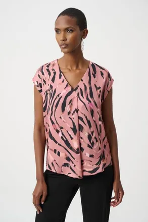 Joseph Ribkoff Textured Satin Animal Print Boxy Top in Pink/multi at Nordstrom, Size 10