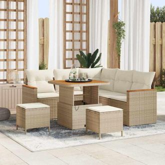 vidaXL Vidaxl - Conjunto De Sof&aacute; De Jard&iacute;n Con Coj&iacute;n 8 Pcs Beige Polirat&aacute;n