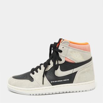 Air Jordan Jordan Grey/black Suede And Leather 1 Retro High Neutral Hyper Crimson Sneakers