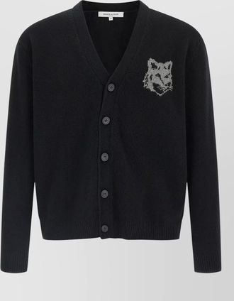 Maison Kitsun&eacute; merino wool v-neck buttoned cardigan