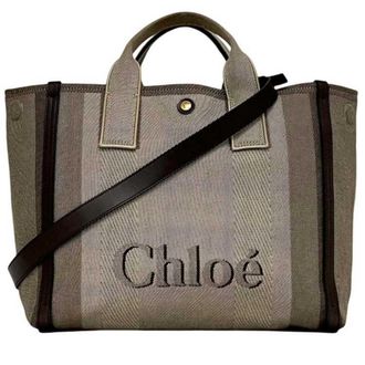 Chlo&eacute; Brown Canvas Leather Tote Bag (Pre-Owned)
