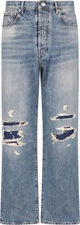 Maison Margiela Wide-Leg Blue Denim Jeans with Distressed Details