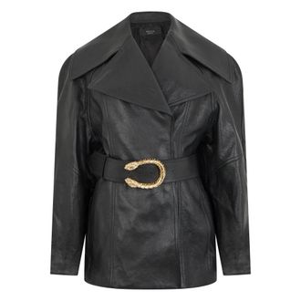 Gucci Leren Jas met Knoopdetail - Dames - Leren en Su&egrave;de Jassen - Zwart - S - Leer - Jassen