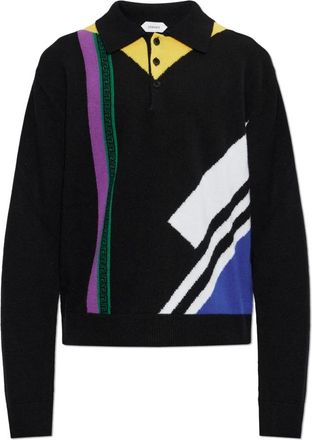 Versace Wol trui met coltrui en lange mouwen - Heren - V-hals truien - Zwart - L - Wol - Truien & Vesten