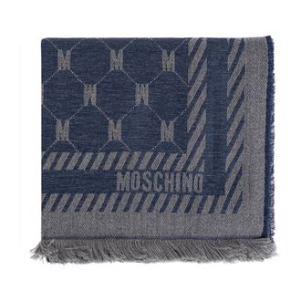 Moschino Accessoires, unisex, Blauw, ONE Size, Wol, Monogram Sjaal