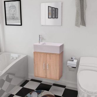 vidaXL Conjunto De Mueble Y Lavabo 3 Piezas Beige Vidaxl