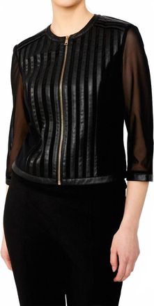 Frank Lyman Design Zipper Closure Striped Jacket In Black