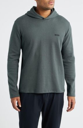 BOSS Waffle Knit Hooded Lounge T-Shirt in Open Green at Nordstrom, Size X-Large
