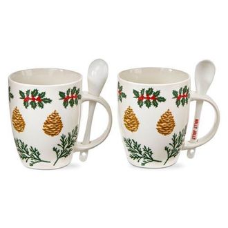 Tag Pine Cone Sprig Mug with Spoon - 12oz Bone China Drinkware in Multicolored at Nordstrom