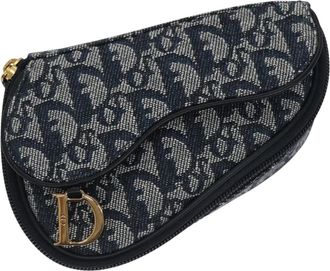 Dior Vintage Saddle Coin Purse Diorissimo Canvas Navy Canvas Bag (Pre-Owned)
