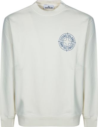 Stone Island White Compass Logo Crewneck Sweatshirt
