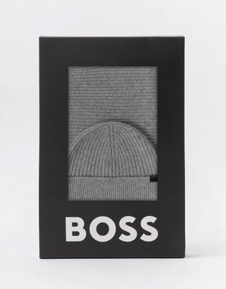 HUGO BOSS Mens BOSS Orange Uboldi Scarf & Beanie Set - Silver 041 - Grey - Size: ONE size