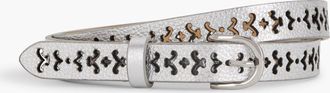 Talbots Perforated Pebble Metallic Leather Belt - Silver - Medium Talbots