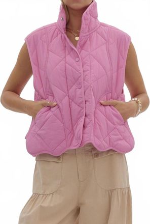 Entro Button Up Scalloped Vest In Pink