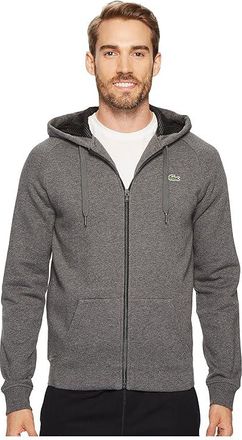 Lacoste Brushed Fleece Full Zip Hoodie Sweatshirt with 3D Print On Hood Mens Sweatshirt Pitch/Black : 4, Cotton/Fleece/Polyester