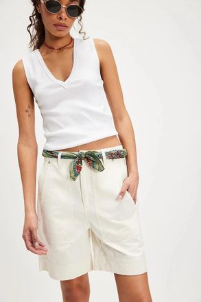 Free People Womens Free People We the Free Milo Carpenter Shorts Ivory 100% Cotton DDR2131