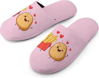 Generic Potatoes French Fries Warm Mens Slippers Slip On Soft Fleece House Shoes Winter Indoor Outdoor