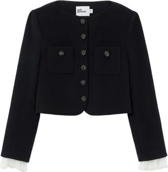 Self Portrait Button Down Jacket - Dames - Blazers - Zwart - M - Wol - Jassen