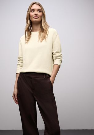 Street One Strickpullover STREET ONE, Damen, Gr. 36, soft beige, Strick, Obermaterial: 100% Baumwolle, unifarben, normal h&uuml;ftbedeckend, Rundhals, Flachstrickb&uuml;nd