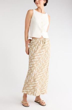 Nordstrom Rack Drawstring Maxi Skirt in Ivory- Tan Julia Palm at Nordstrom Rack, Size X-Small