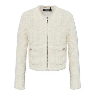 Versace Tweed Jackets, female, Beige, XS, Tweed Cotton Cardigan Jacket