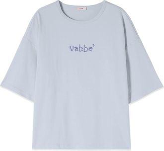Oltre T-shirt met geborduurde tekst - Dames - T-shirts - Blauw - XL - Katoen - Tops