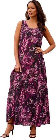 Roaman's Hand Crinkled Sleeveless Dress in Purple Tropical Leaves at Nordstrom, Size 40