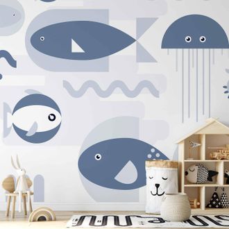 OEM Sfondo Fotografico - Oceano Minimalista - Pesci E Granchi Geometrici Nellacqua Per Bambini