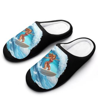 Generic Ocean Surfing Woman Womens Slippers Warm House Slippers Indoor House Shoes with Anti-Skid Rubber Sole