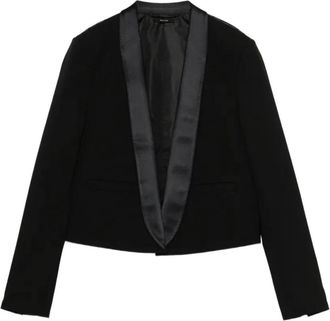 Tom Ford Tweekleurig Getailleerd Cropped Smokingjasje met Sjaalkraag met enkele knoopsluiting - Dames - Blazers - Zwart - 2XS - Leer - Jassen